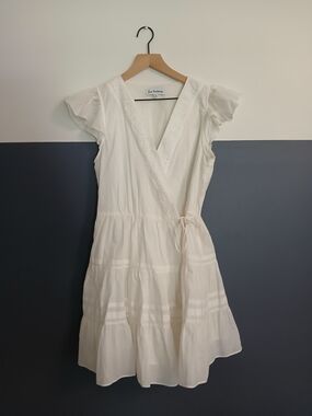 En Saison White Wrap-Tie Ruffle Sleeve Dress